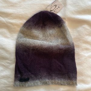 Oakley Beanie. Thin knit material. Purple and gray stripe.